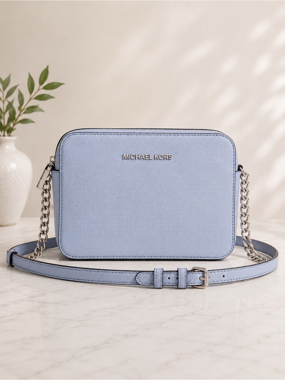 Michael Kors Jet Set Blue Saffiano Leather Camera Crossbody Bag